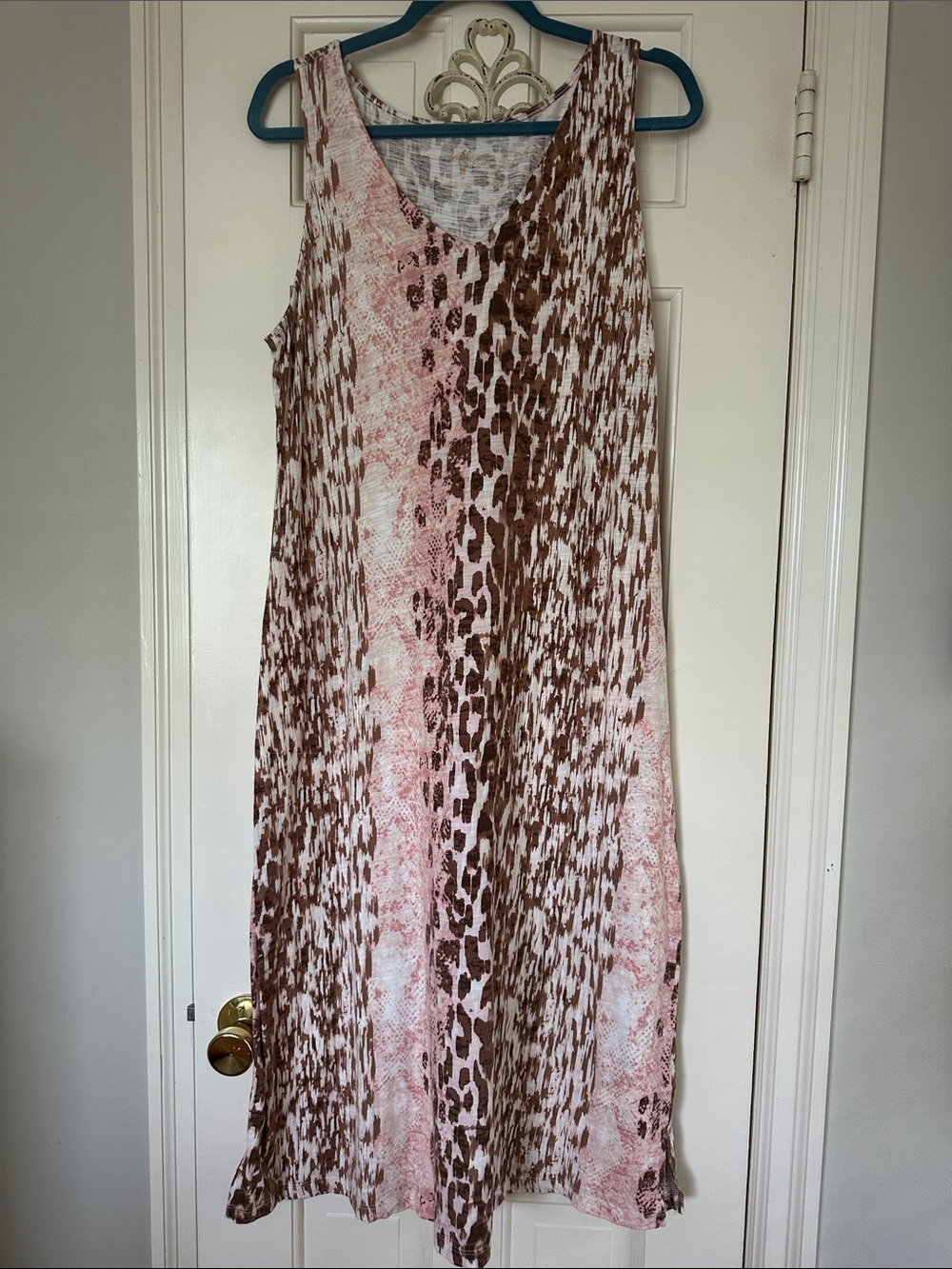Belle by Kim Gravel Pink and Brown Animal Print Maxi Dress